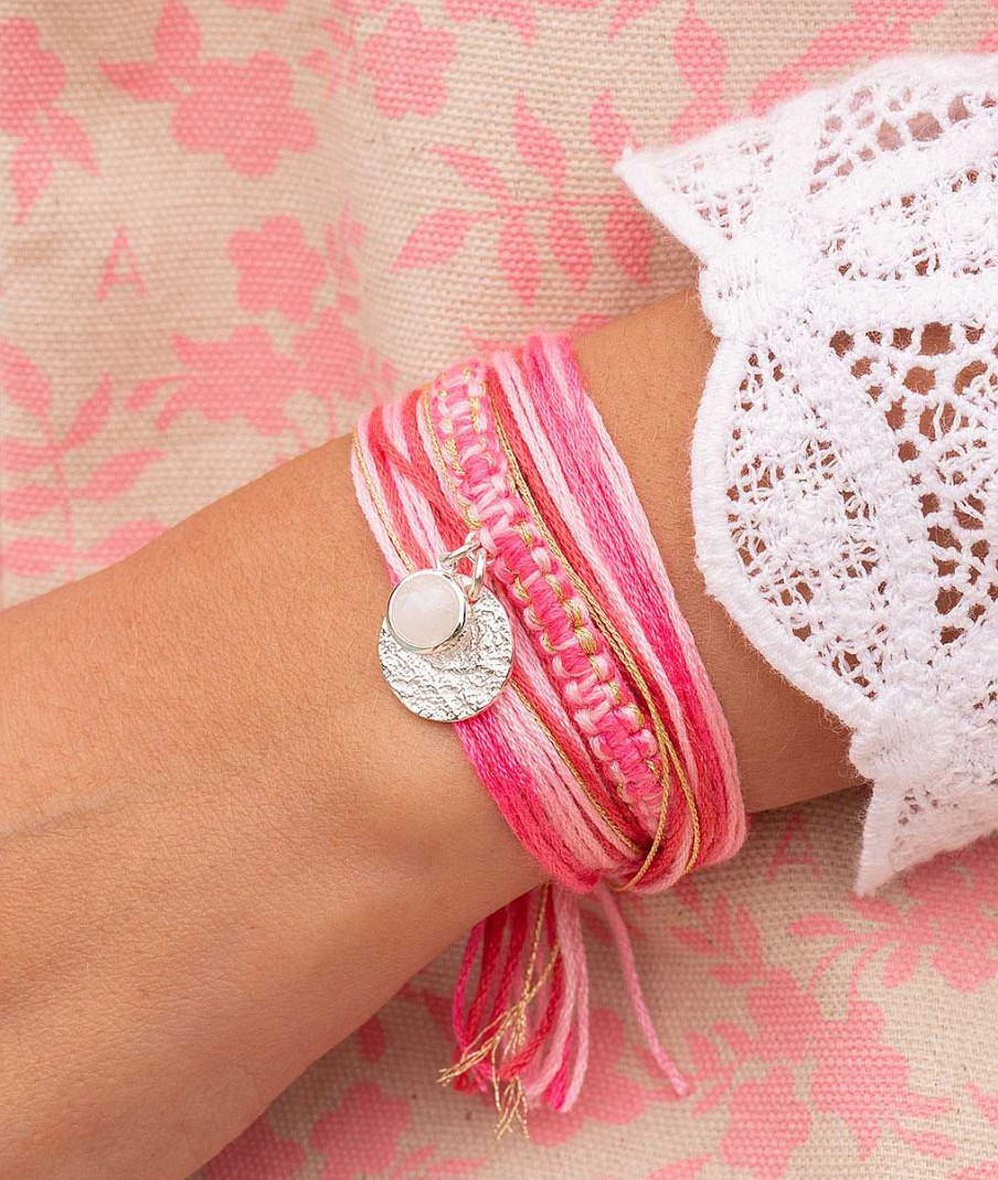 Bracelets Femme L'Atelier d'Amaya | Bracelet Multifils Coton Perles Et M Daille Maya Et Pierre De Lune Argent 925