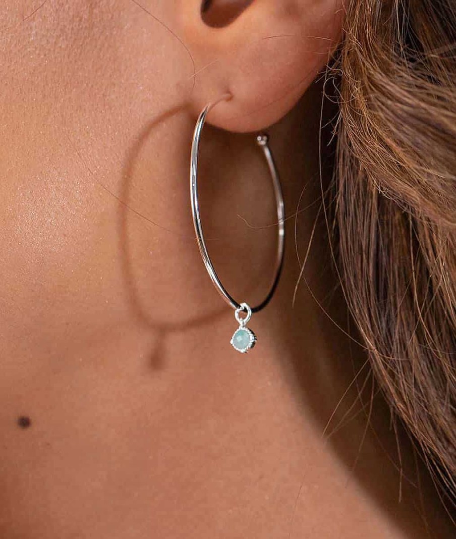 Boucles D'Oreilles Femme L'Atelier d'Amaya | Boucles D'Oreilles Grandes Cr Oles Et Amazonite Suspendue Argent 925