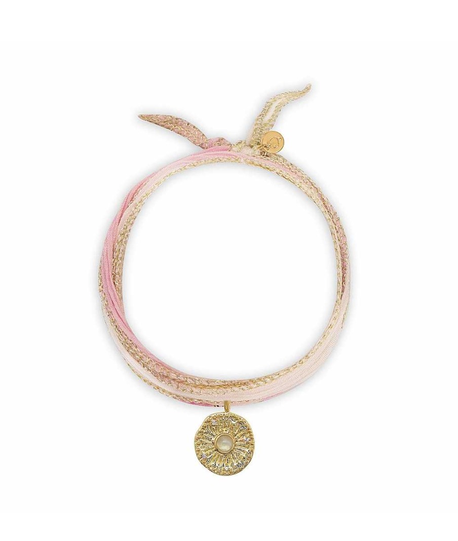 Bracelets Femme L'Atelier d'Amaya | Galon De Soie Et M Daille Soleil Pierre Fine Plaqu Or