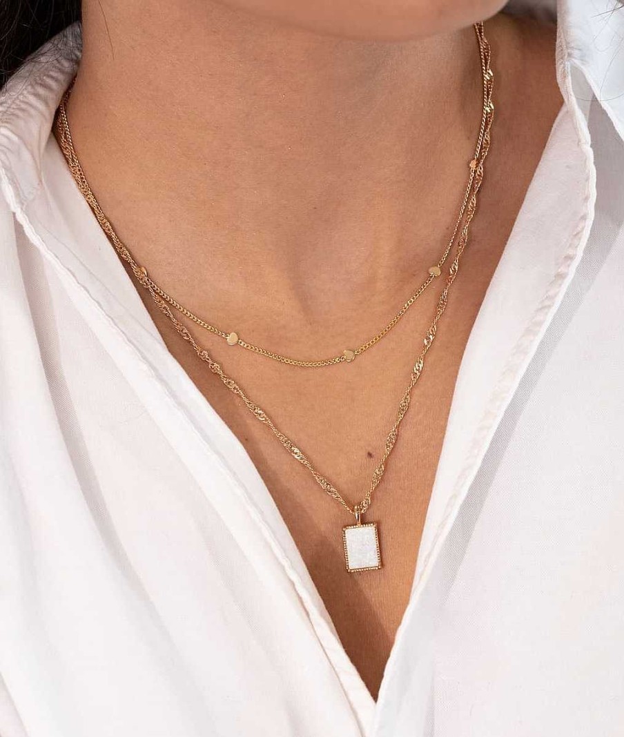 Colliers Femme L'Atelier d'Amaya | Collier Cha Ne Torsad E Paisse Et M Daille Rectangle Opale Blanche Plaqu Or