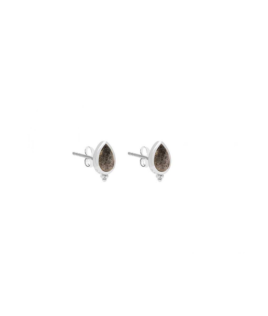 Boucles D'Oreilles Femme L'Atelier d'Amaya | Boucles D'Oreilles Puces Goutte Labradorite Argent 925