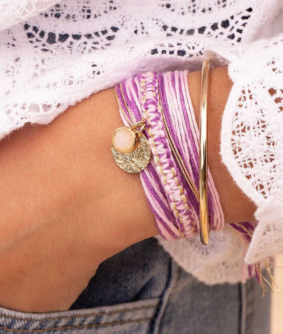 Bracelets Femme L'Atelier d'Amaya | Bracelet Multifils Coton Perles Et M Daille Maya Et Pierre De Lune Plaqu Or