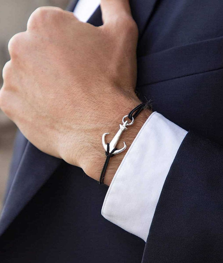 Bijoux Homme L'Atelier d'Amaya | Bracelet Cordon Et Ancre Marine Pour Homme Argent 925