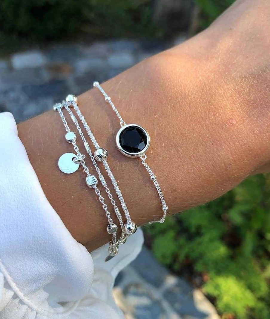 Bracelets Femme L'Atelier d'Amaya | Bracelet Cha Ne Perl E Pastille Onyx Argent 925