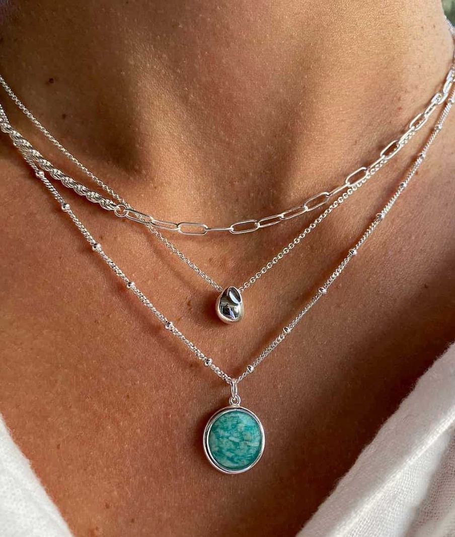 Colliers Femme L'Atelier d'Amaya | Collier Cha Ne Perl E Pastille Amazonite Argent 925