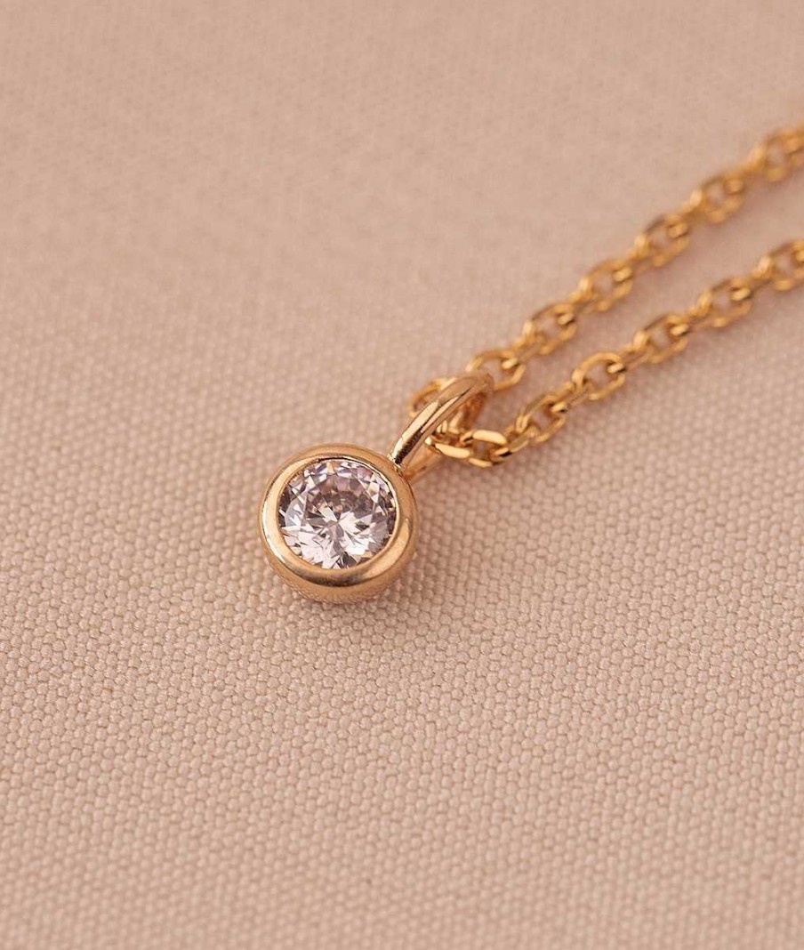 Colliers Femme L'Atelier d'Amaya | Collier Cha Ne Et Pendentif Solitaire Zircon Plaqu Or