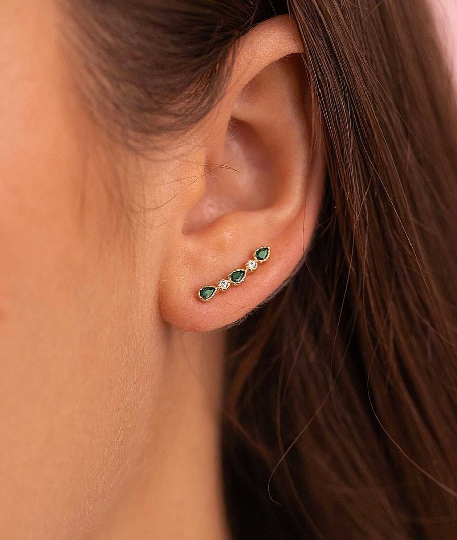 Boucles D'Oreilles Femme L'Atelier d'Amaya | Boucles D'Oreilles De Lobe Gouttes Zircons Verts Plaqu Or