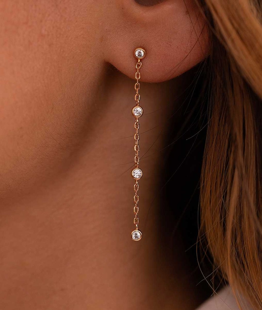 Bijoux Femme L'Atelier d'Amaya | Boucle D'Oreille Puce Pendante 4 Zircons [ L'Unit ] Plaqu Or