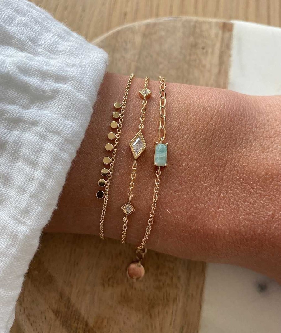 Bracelets Femme L'Atelier d'Amaya | Trio Rectangle Amazonite Et Losange Plaqu Or