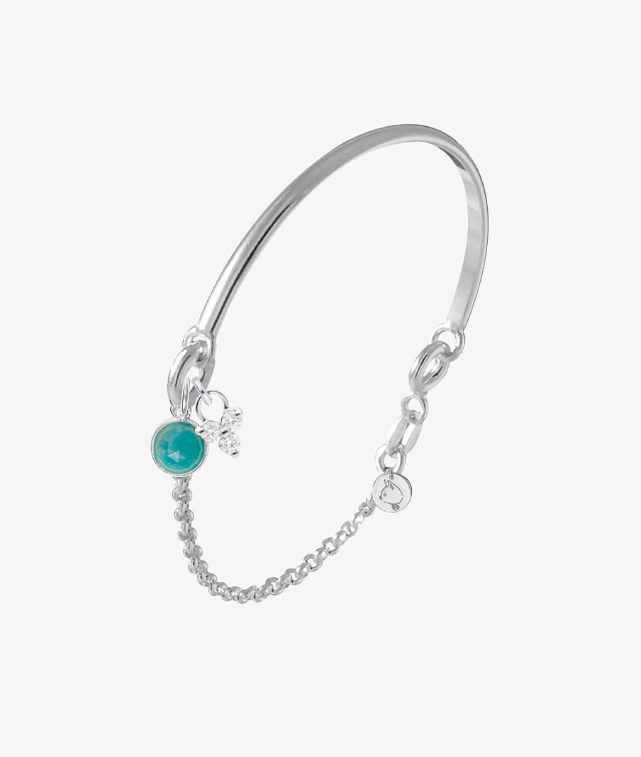 Bracelets Femme L'Atelier d'Amaya | Demi Jonc Chainette Pendentif Fleur Zircon Et Amazonite Argent 925