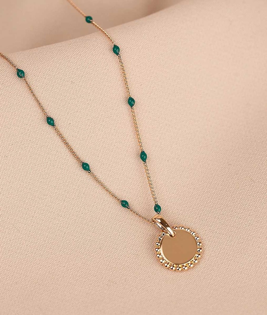 Colliers Femme L'Atelier d'Amaya | Collier Mini Perles Vertes Et M Daille Solis Plaqu Or