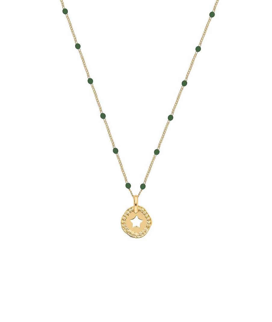 Colliers Femme L'Atelier d'Amaya | Collier Mini Perles Vertes Et M Daille Toile Tress E Plaqu Or