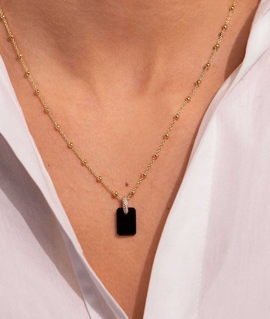 Colliers Femme L'Atelier d'Amaya | Collier Cha Ne Perl E Et M Daille Rectangle Zircons Plaqu Or