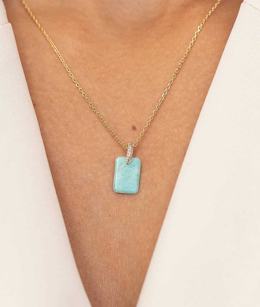 Colliers Femme L'Atelier d'Amaya | Collier Cha Ne Et M Daille Rectangle Zircons Plaqu Or