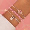 Bracelets Femme L'Atelier d'Amaya | Trio Rose Et Cadenas Argent 925