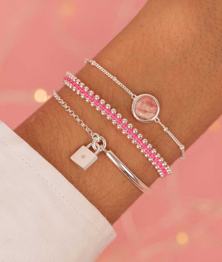 Bracelets Femme L'Atelier d'Amaya | Trio Rose Et Cadenas Argent 925