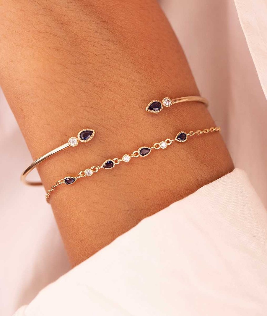 Bracelets Femme L'Atelier d'Amaya | Bracelet Cha Ne Barrette De Zircons Bleus Plaqu Or