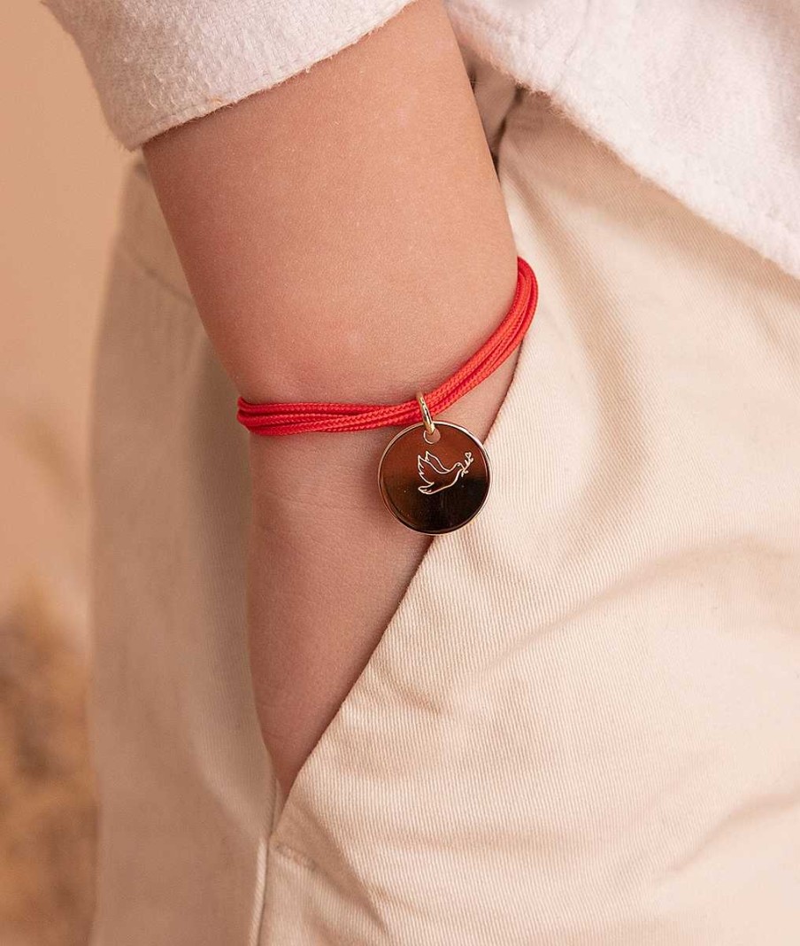 Bijoux Enfant L'Atelier d'Amaya | Bracelet Bapt Me Double Cordon Et M Daille Colombe Pour Enfant Plaqu Or