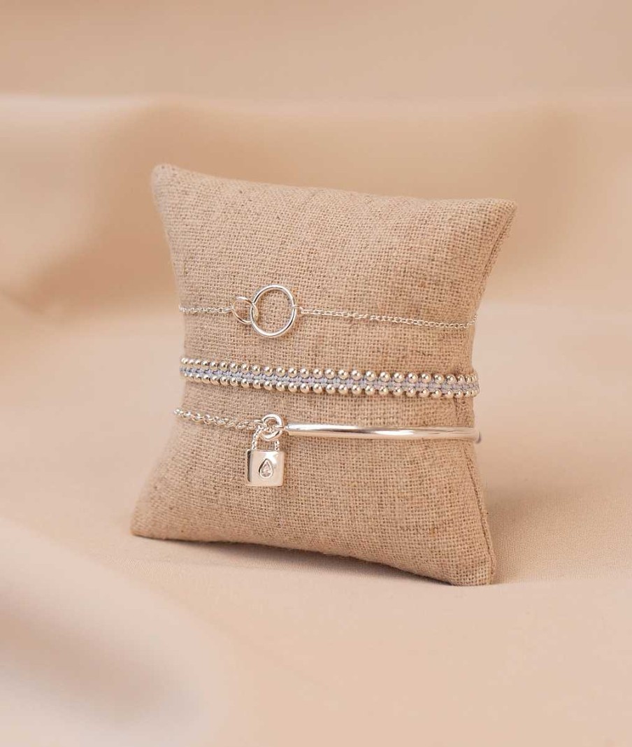 Bracelets Femme L'Atelier d'Amaya | Trio Anneaux Perles Et Cadenas Goutte Argent 925