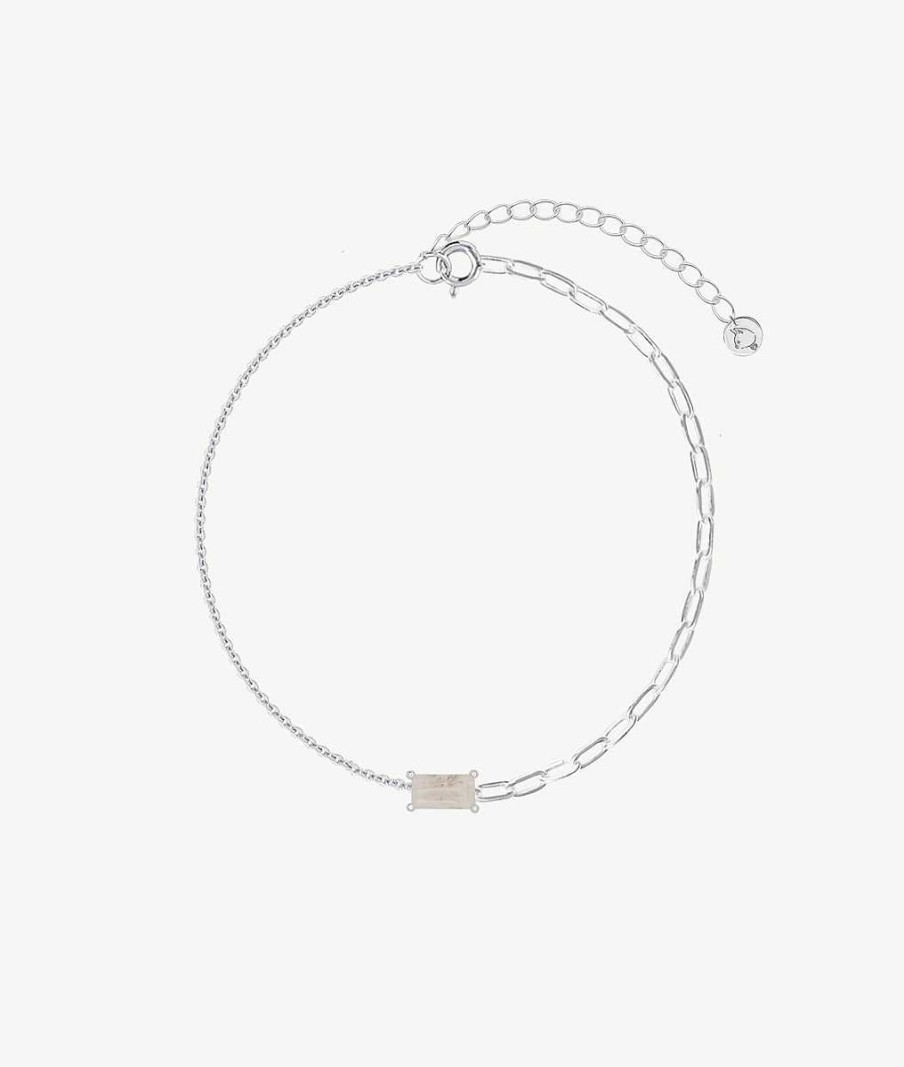 Bracelets Femme L'Atelier d'Amaya | Bracelet Cha Ne Classique Et Grands Maillons Pierre De Lune Sertie Argent 925