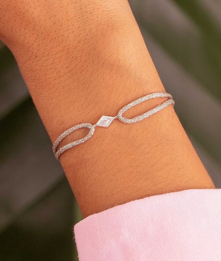 Bracelets Femme L'Atelier d'Amaya | Bracelet Cordon Scintillant Et M Daille Losange Argent 925