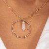 Colliers Femme L'Atelier d'Amaya | Collier Cha Ne Anneau Et Petit Prisme Quartz Rose Plaqu Or