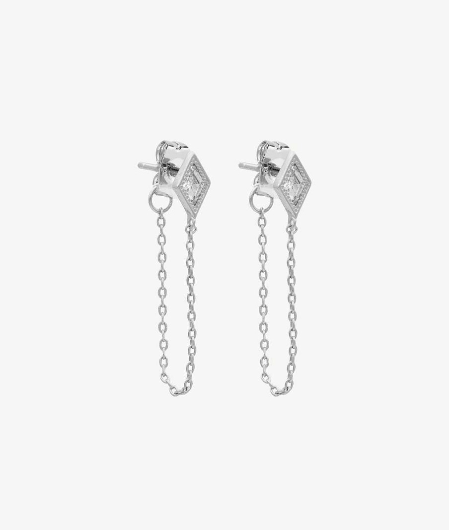 Boucles D'Oreilles Femme L'Atelier d'Amaya | Boucles D'Oreilles Pendantes Losanges Zircons Et Cha Ne Argent 925