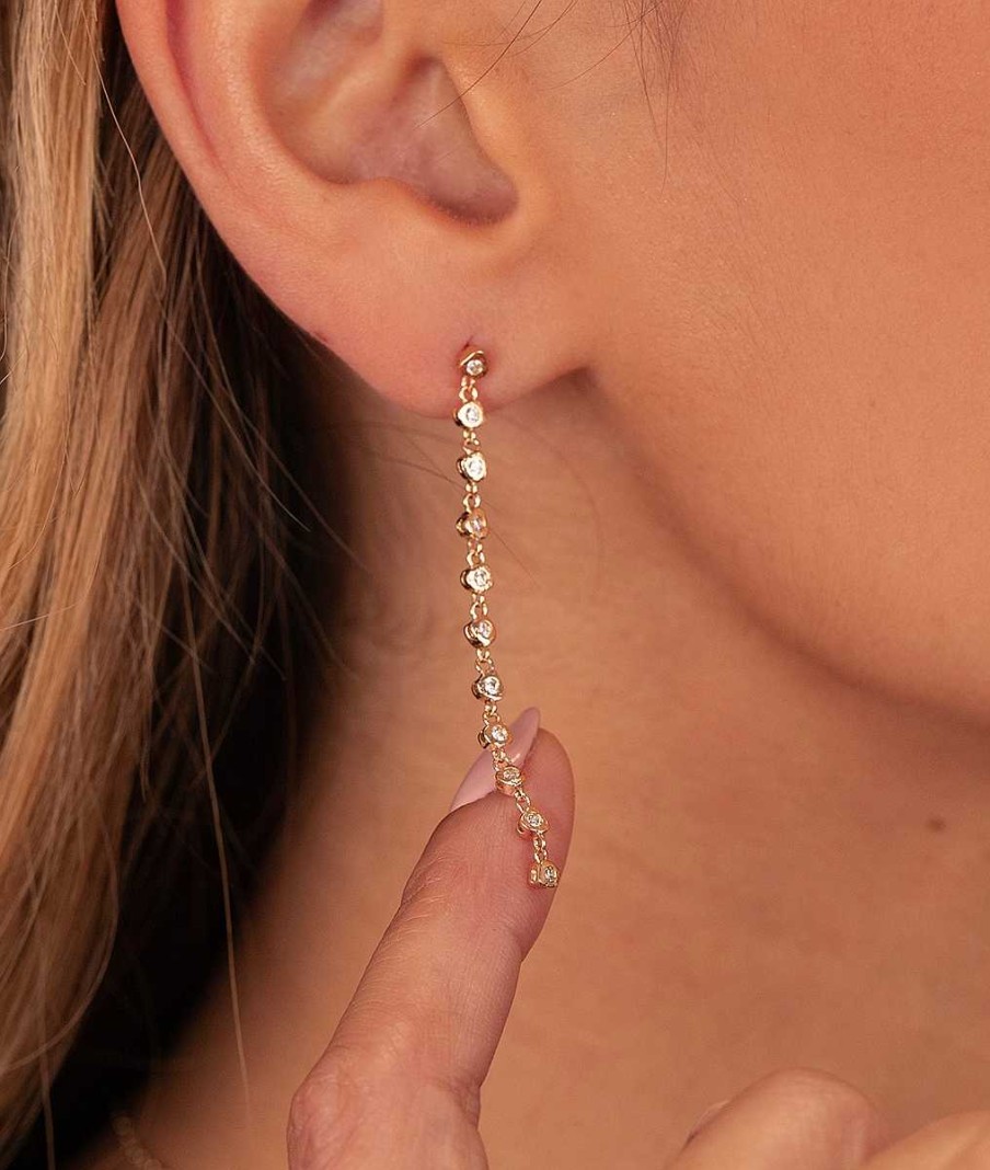 Boucles D'Oreilles Femme L'Atelier d'Amaya | Boucles D'Oreilles Puces Pendantes Zircons Asym Triques Plaqu Or