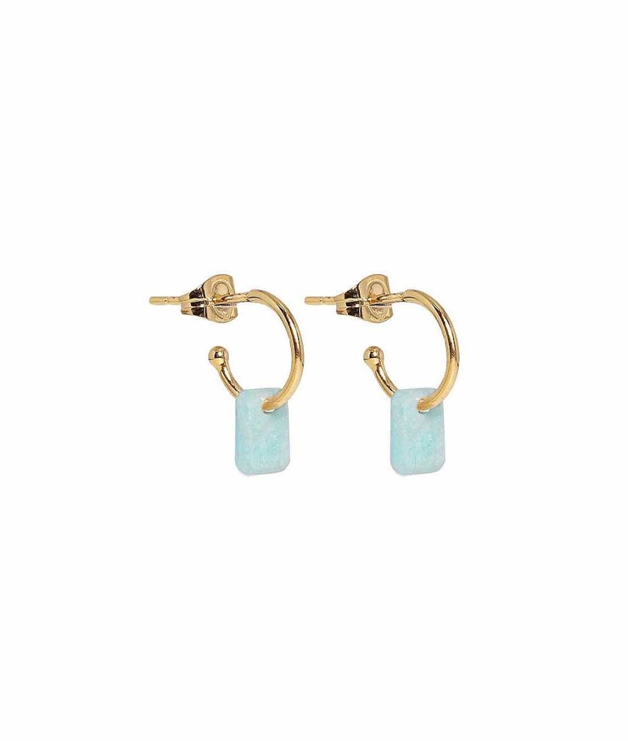 Boucles D'Oreilles Femme L'Atelier d'Amaya | Boucles D'Oreilles Cr Oles Et Pierre Fine Rectangle Plaqu Or