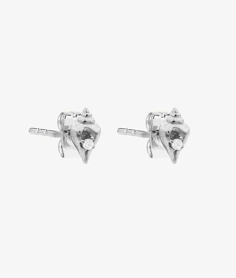 Boucles D'Oreilles Femme L'Atelier d'Amaya | Boucles D'Oreilles Puces Coquillage Et Zircon Argent 925