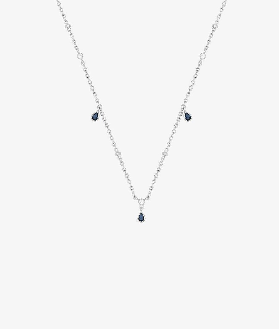 Colliers Femme L'Atelier d'Amaya | Collier Cha Ne 3 Gouttes Zircons Bleus Argent 925