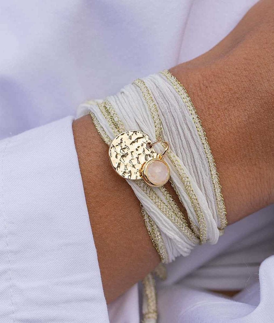 Bracelets Femme L'Atelier d'Amaya | Galon De Soie M Daille Martel E Et Pierre De Lune Plaqu Or