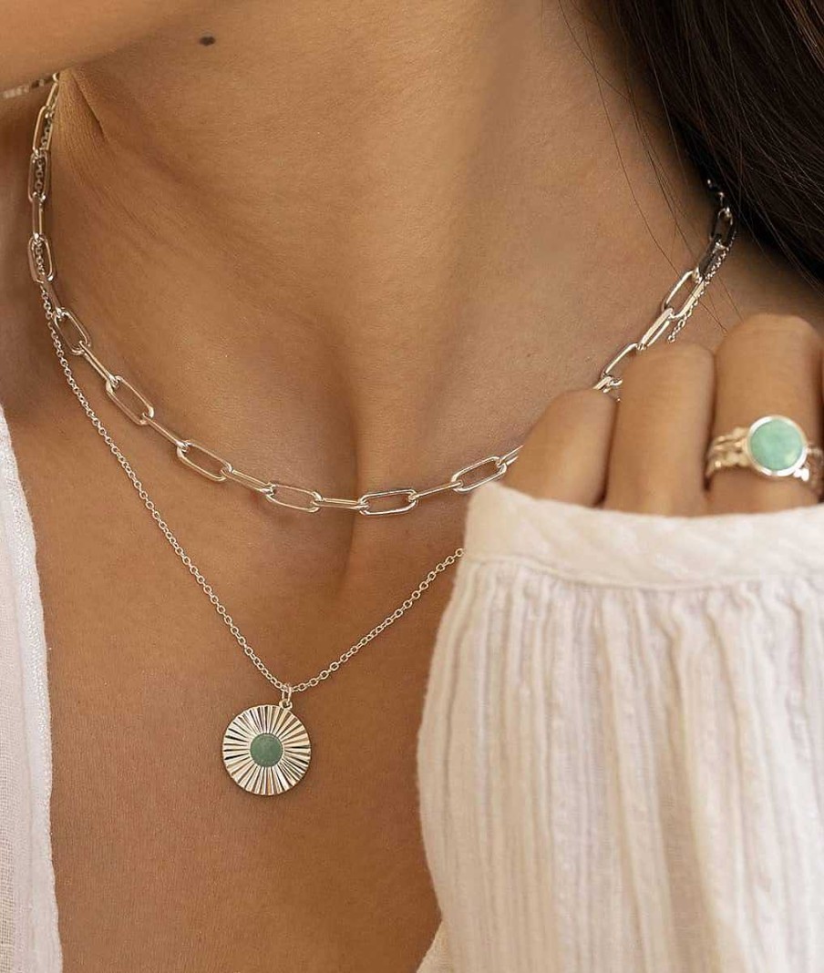 Colliers Femme L'Atelier d'Amaya | Collier Cha Ne Et Pastille Stri E Amazonite Argent 925