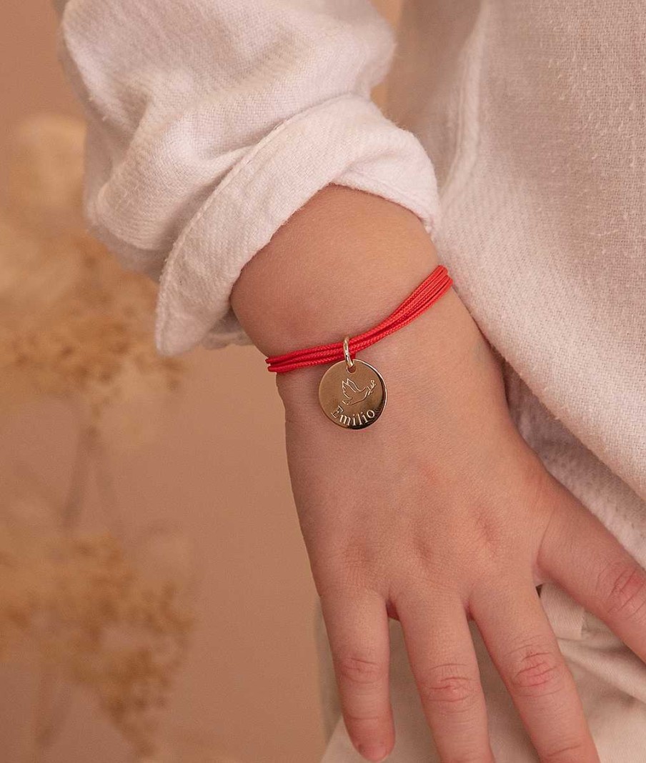 Bijoux Enfant L'Atelier d'Amaya | Bracelet Bapt Me Double Cordon Et M Daille Colombe Pour Enfant Plaqu Or