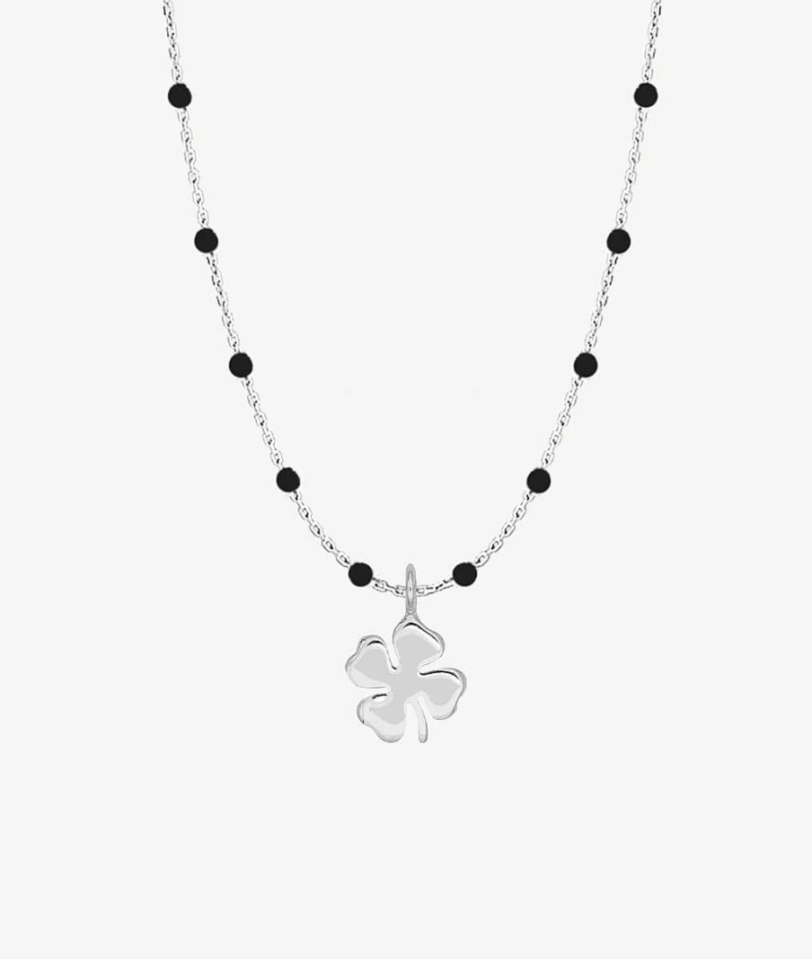 Colliers Femme L'Atelier d'Amaya | Collier Mini Perles Noires Et Tr Fle Argent 925