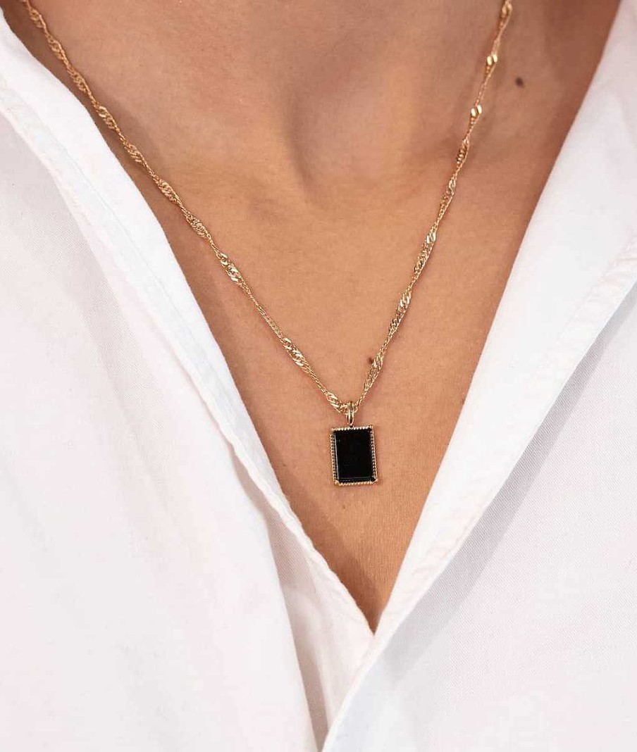 Colliers Femme L'Atelier d'Amaya | Collier Cha Ne Torsad E Paisse Et M Daille Rectangle Onyx Plaqu Or