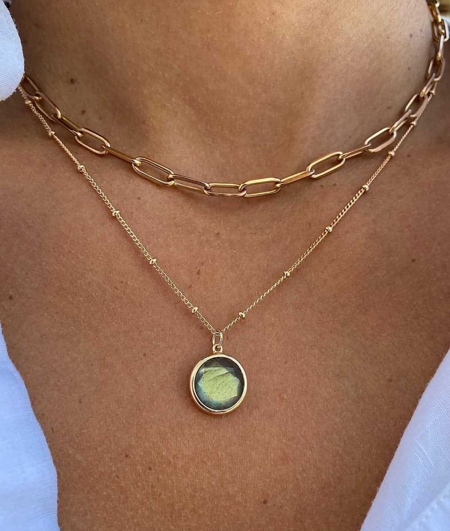 Colliers Femme L'Atelier d'Amaya | Collier Cha Ne Perl E Pastille Labradorite Plaqu Or