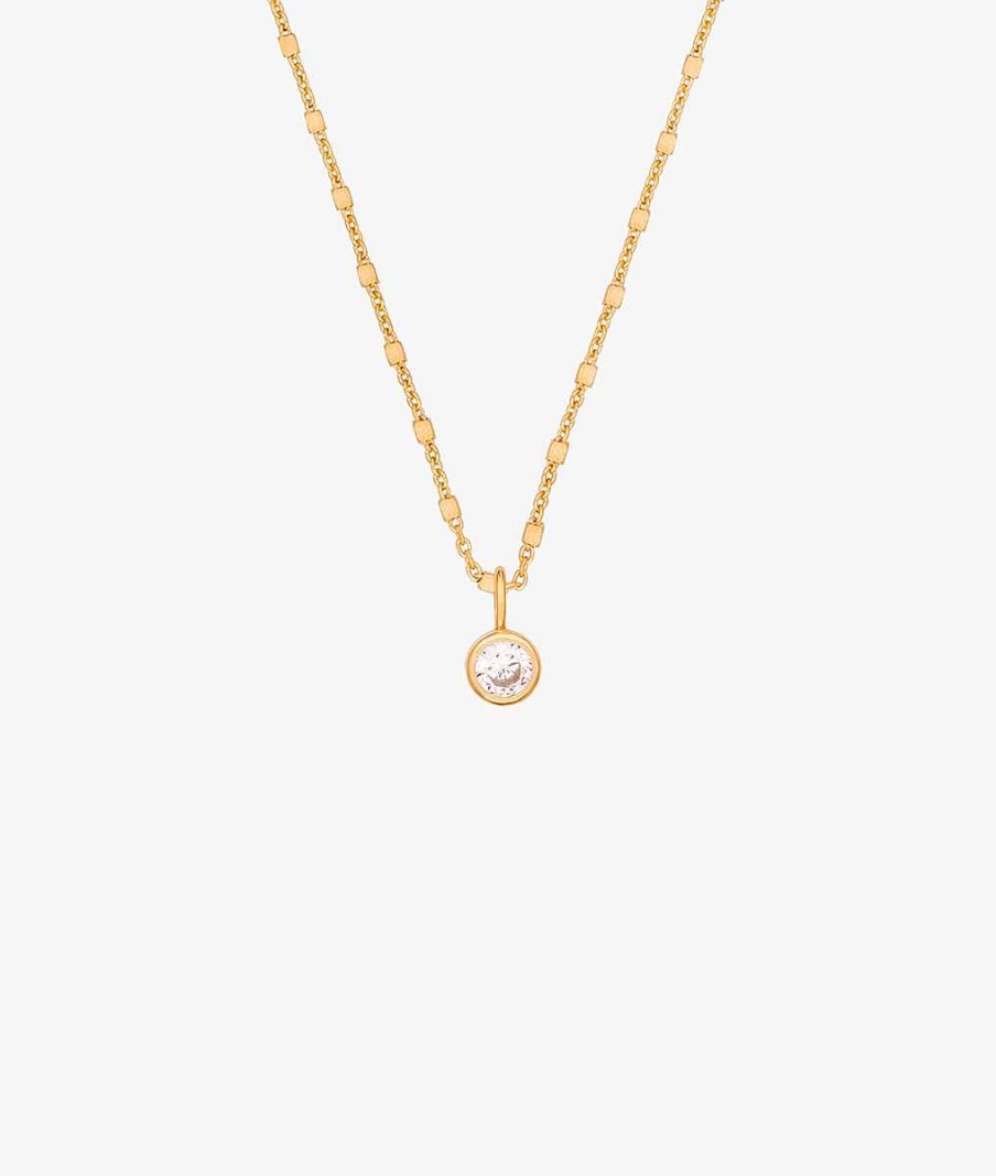 Colliers Femme L'Atelier d'Amaya | Collier Chaine Maille Carr E Facett E Et M Daille Solitaire Zircon Plaqu Or