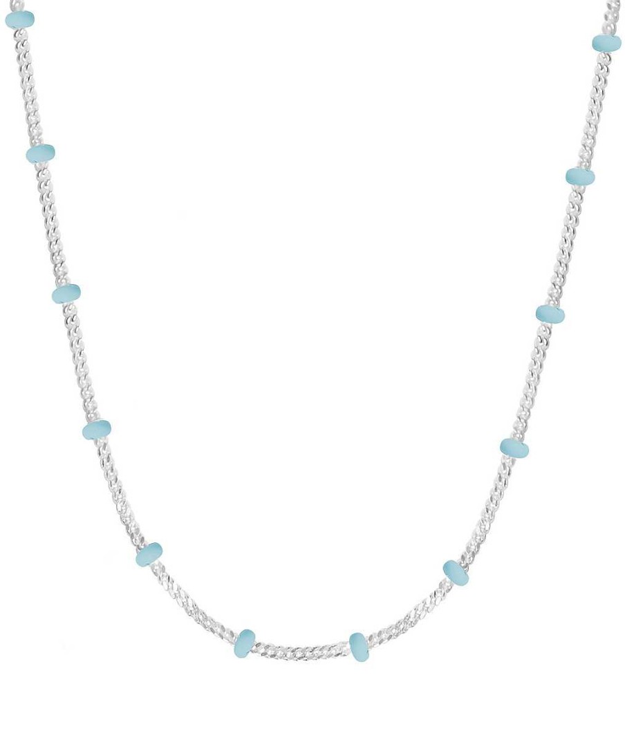 Colliers Femme L'Atelier d'Amaya | Collier Cha Ne Et Perles Mail Bleu Turquoise Argent 925