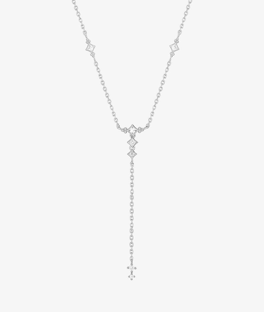 Colliers Femme L'Atelier d'Amaya | Collier Cravate Mini Losanges Zircons Argent 925