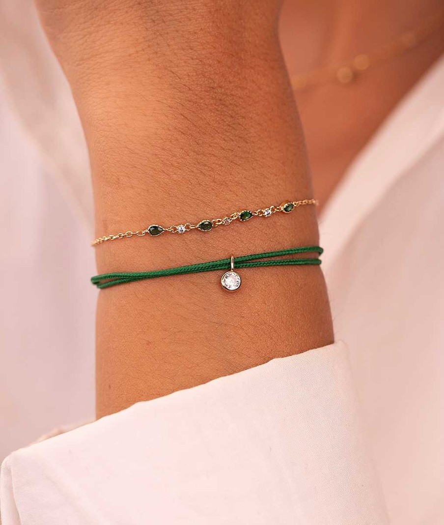 Bracelets Femme L'Atelier d'Amaya | Duo Solitaire Et Goutes Zircons Verts Plaqu Or