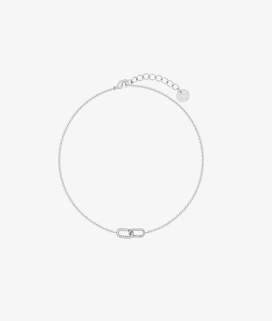 Bracelets Femme L'Atelier d'Amaya | Cha Ne De Cheville Rectangles Entrelac S Et Zircons Argent 925