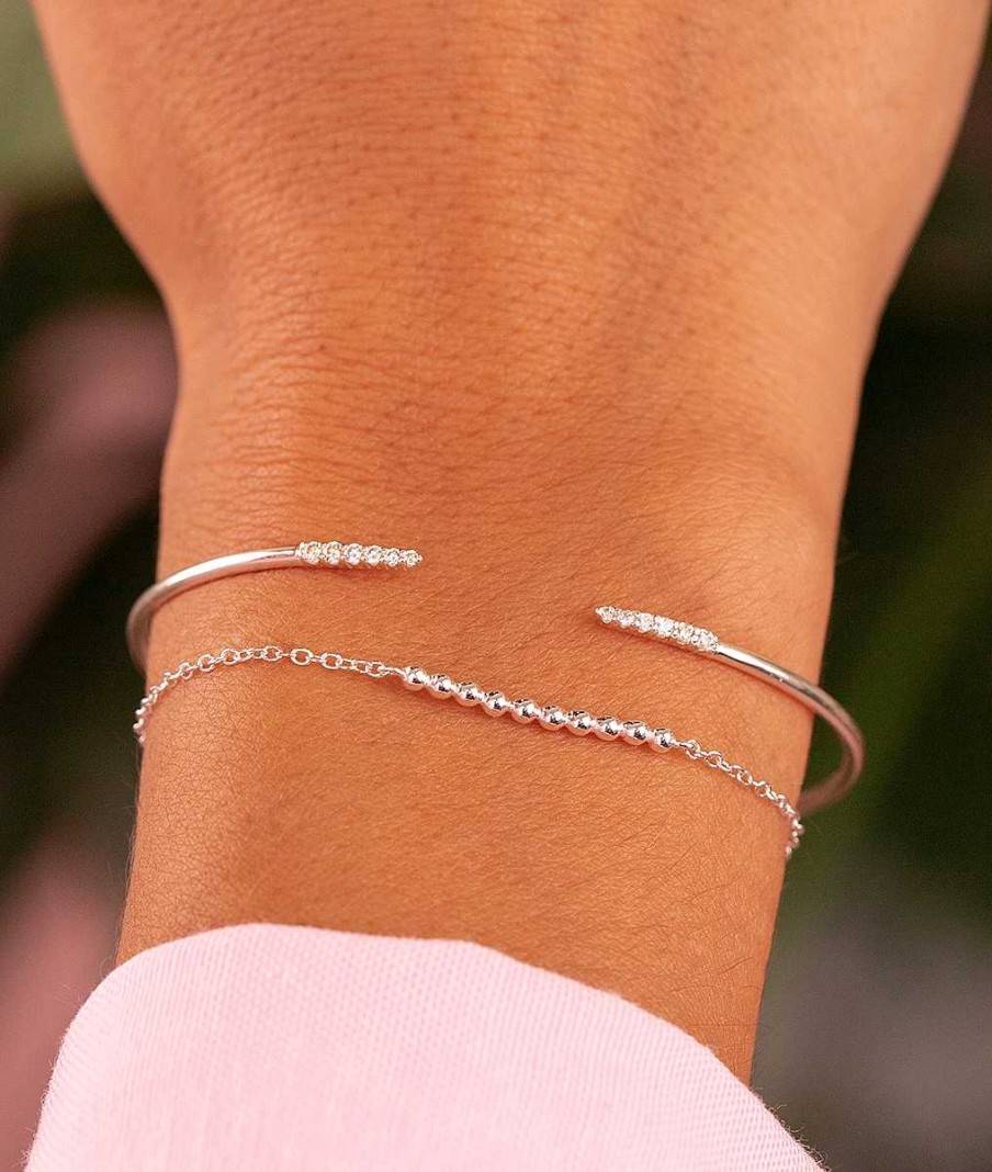 Bracelets Femme L'Atelier d'Amaya | Duo Jonc Scintillant Et Perles Argent 925