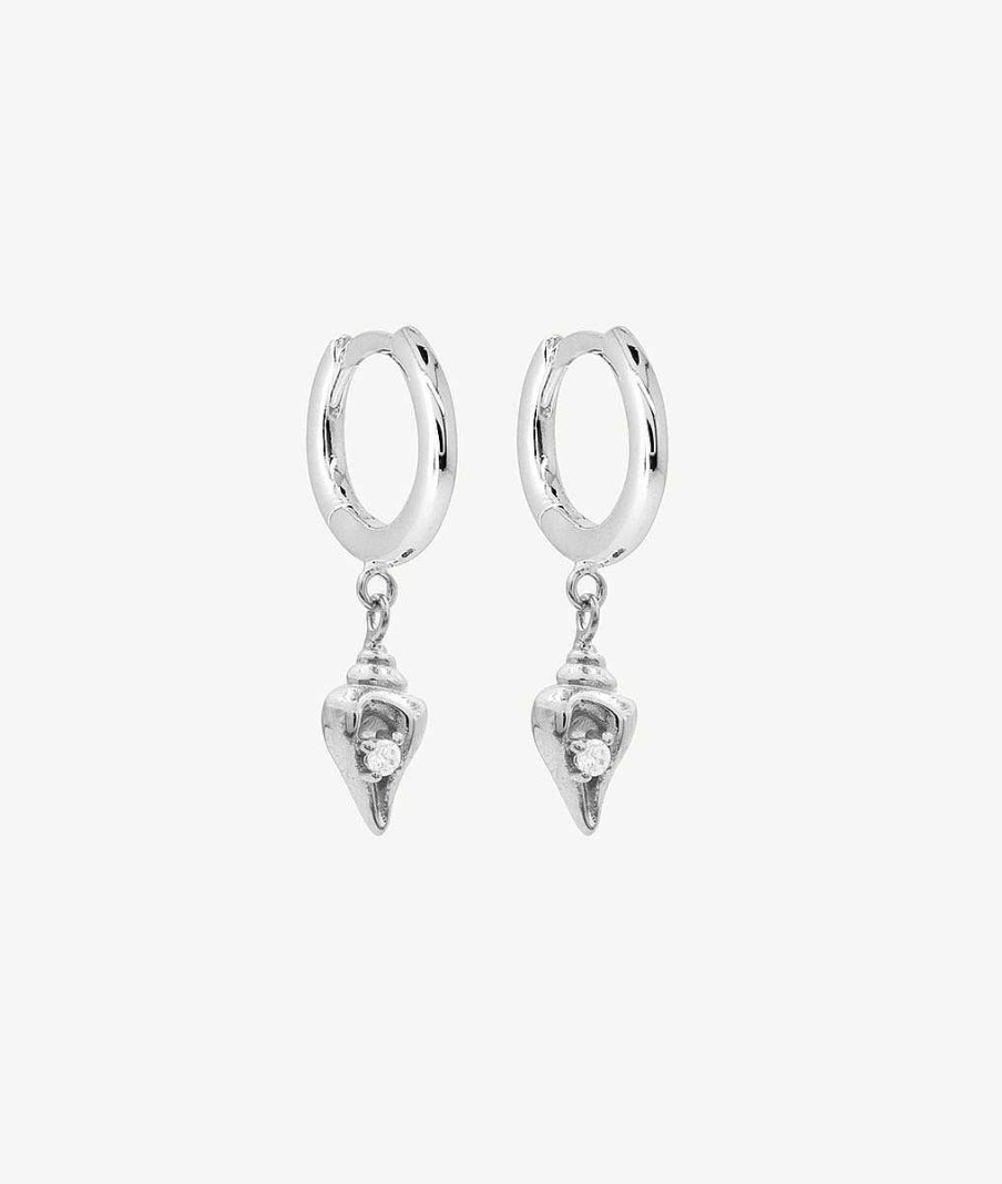 Boucles D'Oreilles Femme L'Atelier d'Amaya | Boucles D'Oreilles Cr Oles Coquillage Suspendu Et Zircon Argent 925