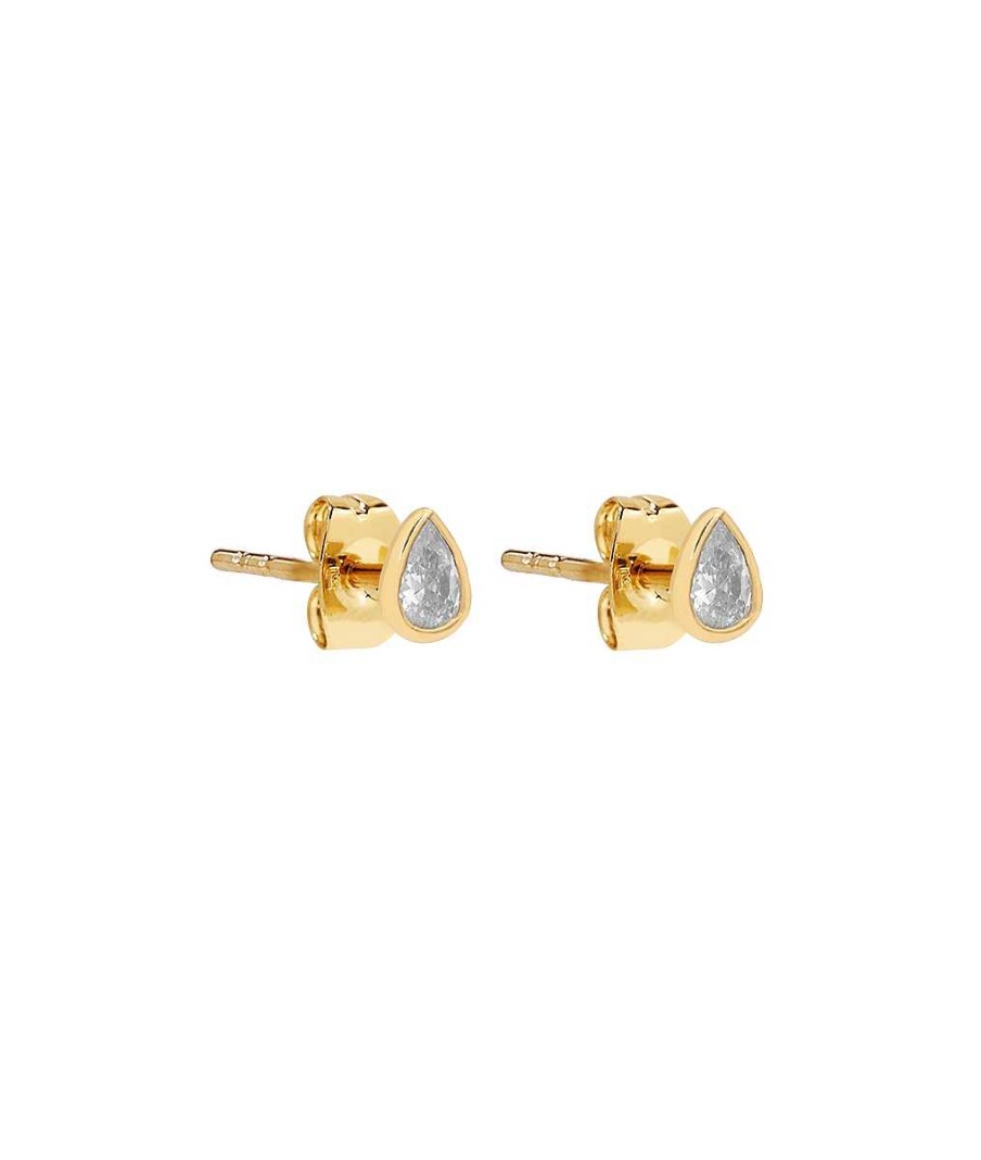 Boucles D'Oreilles Femme L'Atelier d'Amaya | Boucles D'Oreilles Puces Goutte Zircon Plaqu Or