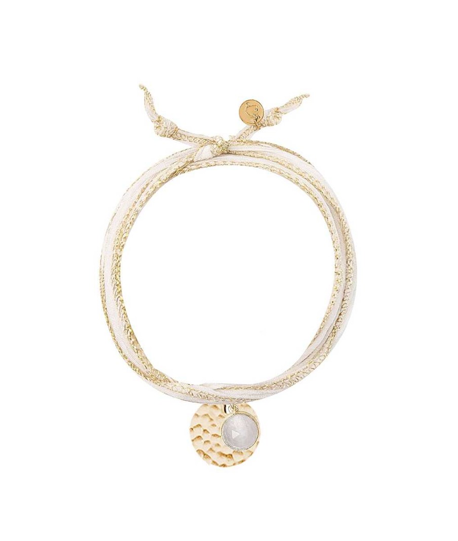 Bracelets Femme L'Atelier d'Amaya | Galon De Soie M Daille Martel E Et Pierre De Lune Plaqu Or