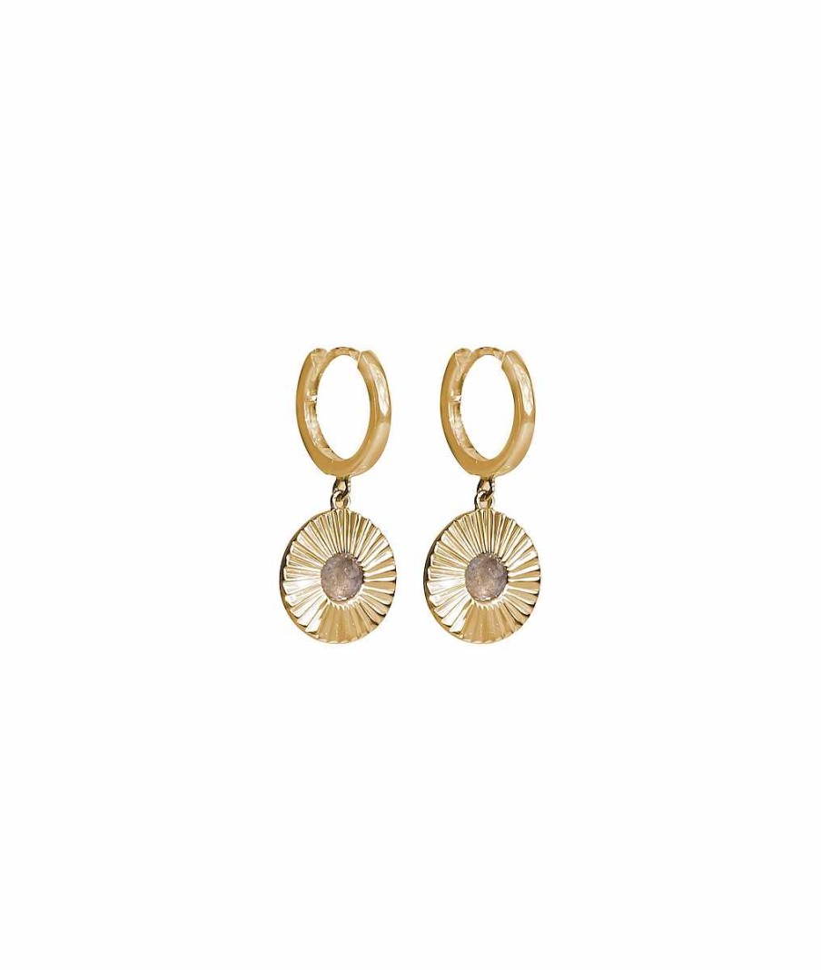 Boucles D'Oreilles Femme L'Atelier d'Amaya | Boucles D'Oreilles Cr Oles Et Pastille Stri E Pierre Fine Plaqu Or