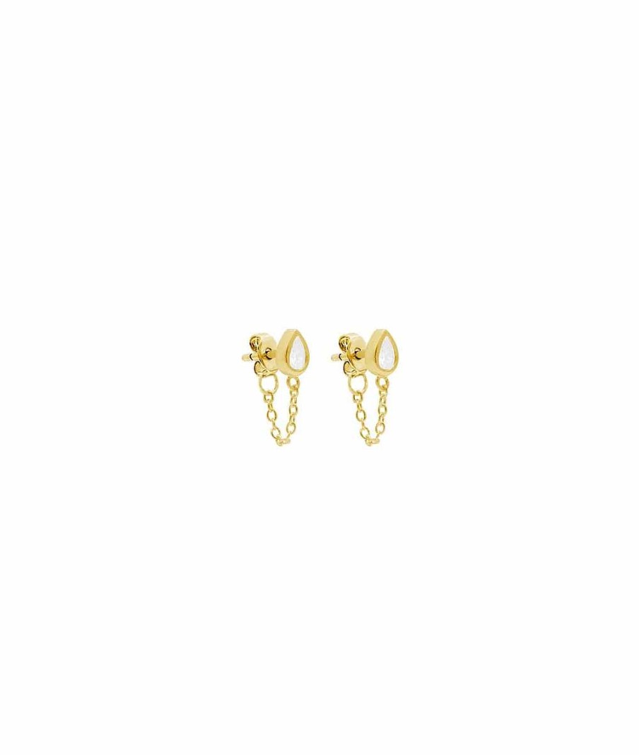 Boucles D'Oreilles Femme L'Atelier d'Amaya | Boucles D'Oreilles Goutte Zircon Et Cha Ne Plaqu Or