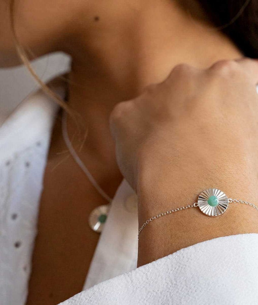 Bracelets Femme L'Atelier d'Amaya | Bracelet Cha Ne Et Pastille Stri E Amazonite Argent 925