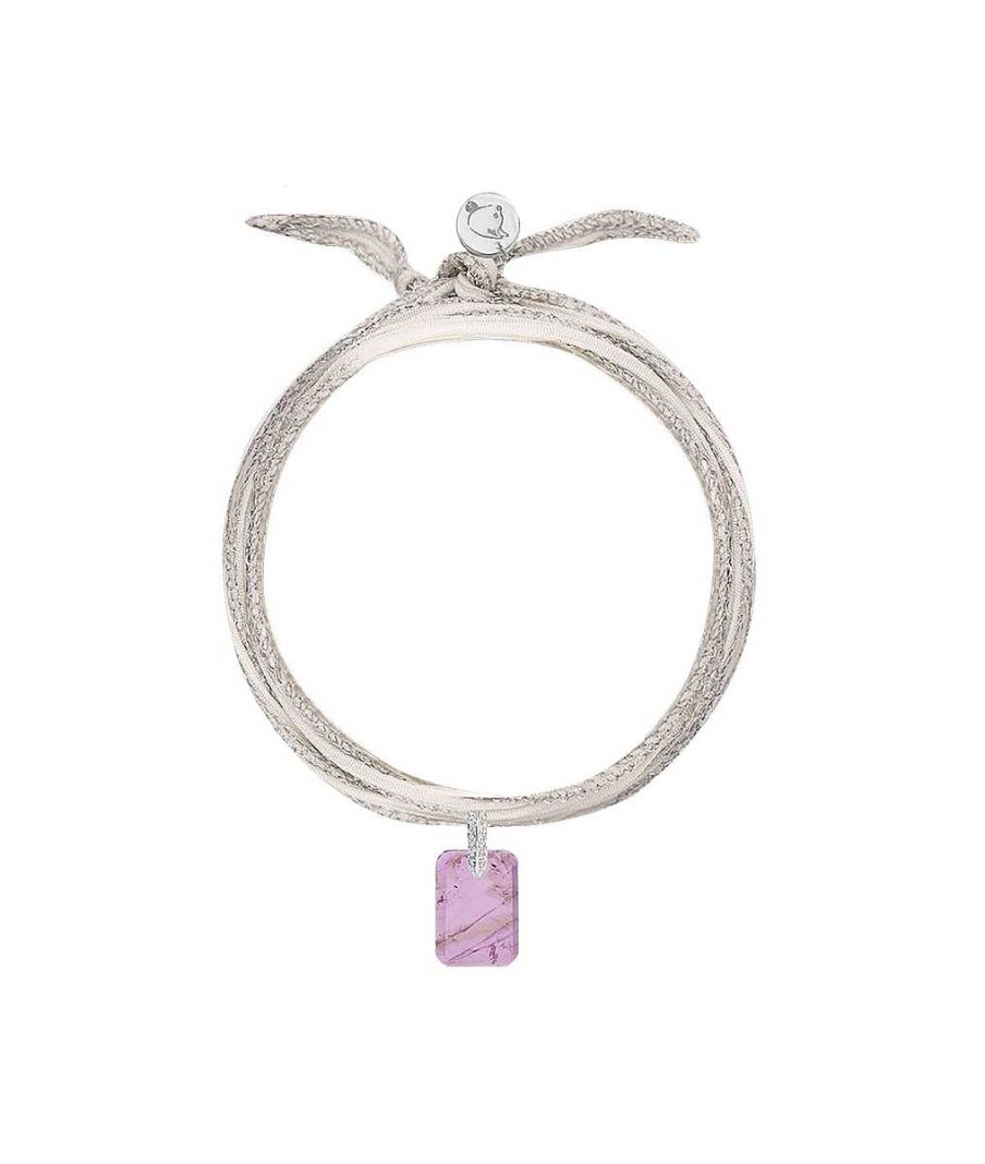 Bracelets Femme L'Atelier d'Amaya | Galon De Soie Et M Daille Rectangle Zircons Argent 925